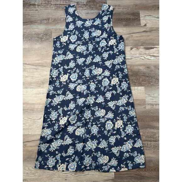 Jane Ashley Blue Floral Linen Blend Button Side Dress Large - Picture 2 of 4